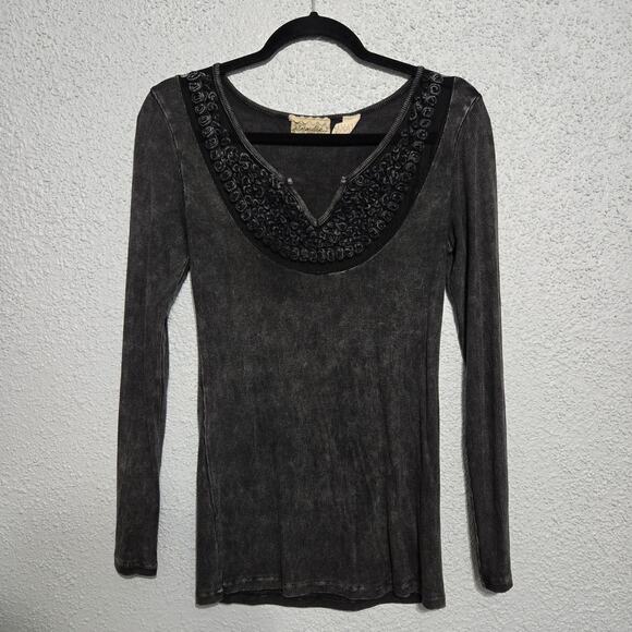 Gimmicks By BKE Womens Bodycon Ribbed Knit Y2K Top Size M Whimsigoth Mesh Sheer - Picture 1 of 6